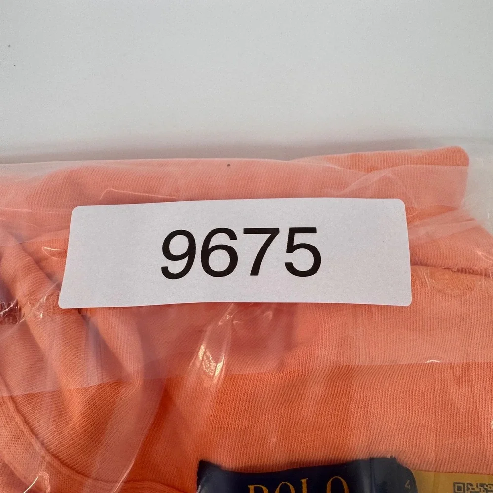 Polo Ralph Lauren Polo Shirt Men 4LT Orange Cotton Linen V-Neck Pocket 9675